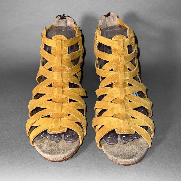 Mustard Yellow Suede Gladiator Sandals - Picture 1 of 11